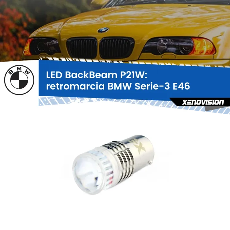 0 Retromarcia LED BMW Serie-3 E46 1998 - 2005: P21W BackBeam <strong>Retromarcia LED per BMW Serie-3</strong> E46 1998 - 2005. Lampada <strong>P21W</strong> canbus. Illumina a giorno con questo straordinario cannone LED a luminosità estrema.