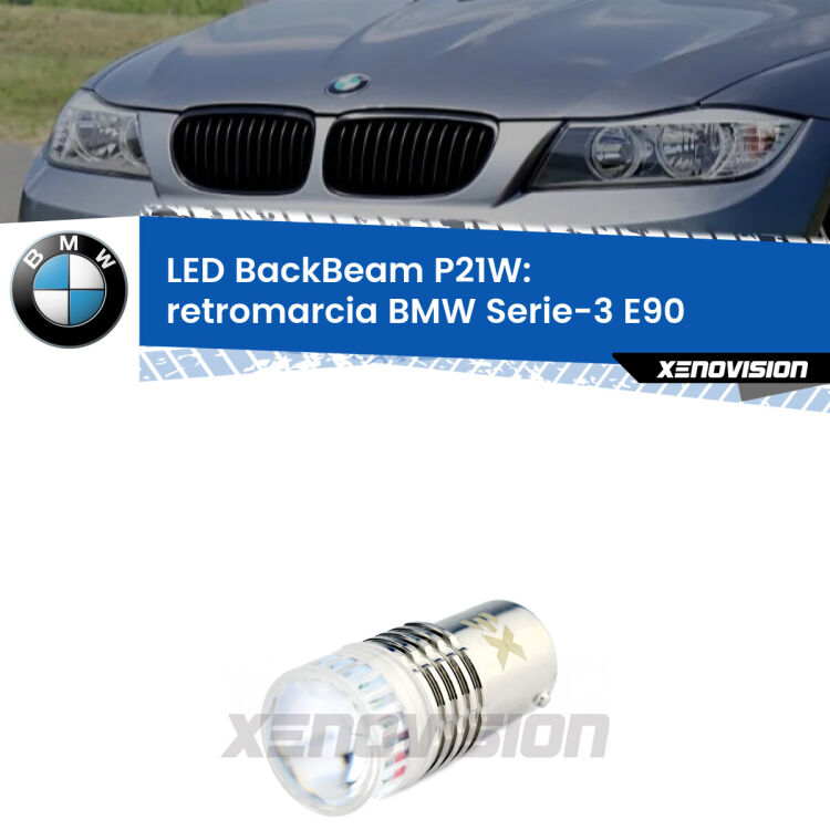 <strong>Retromarcia LED per BMW Serie-3</strong> E90 in poi. Lampada <strong>P21W</strong> canbus. Illumina a giorno con questo straordinario cannone LED a luminosità estrema.