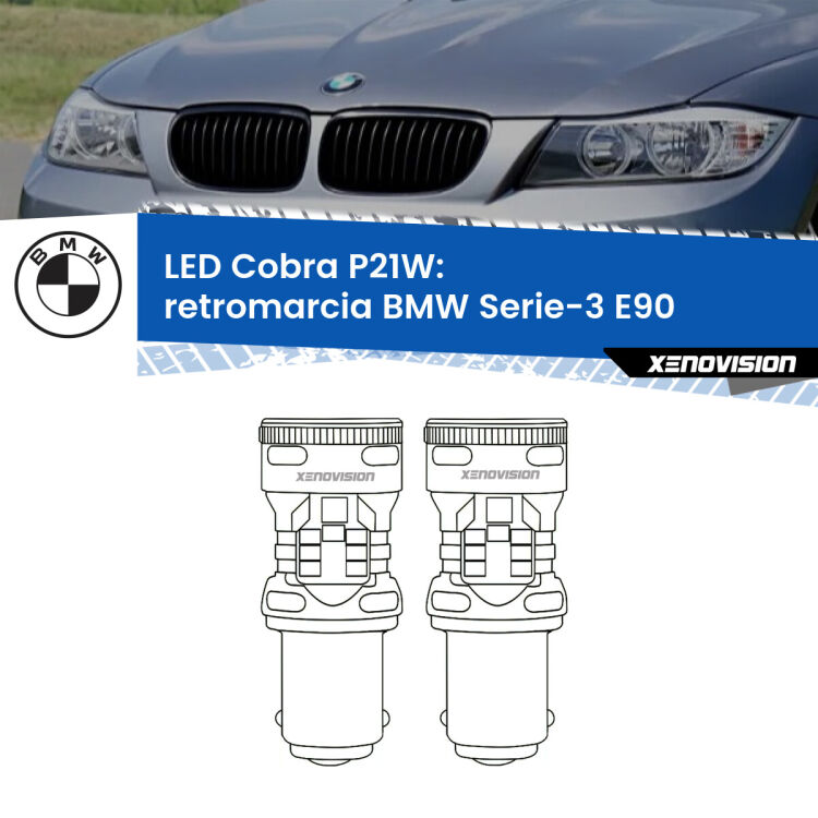 0 Retromarcia LED BMW Serie-3 E90 in poi: P21W Cobra <strong>Retromarcia LED no-spie per BMW Serie-3</strong> E90 in poi. Coppia lampade <strong>P21W</strong> modello Cobra super-canbus, raffreddate a ventola.