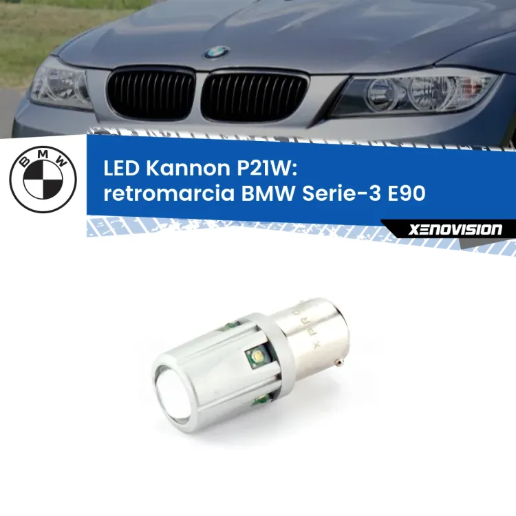 0 Retromarcia LED BMW Serie-3 E90 in poi: P21W Kannon <strong>LED per Retromarcia BMW Serie-3 E90 in poi.</strong>Lampadina P21W con una poderosa illuminazione frontale rafforzata da 5 potenti chip laterali.