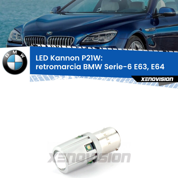 <strong>LED per Retromarcia BMW Serie-6 E63, E64 2004 - 2010.</strong>Lampadina P21W con una poderosa illuminazione frontale rafforzata da 5 potenti chip laterali.