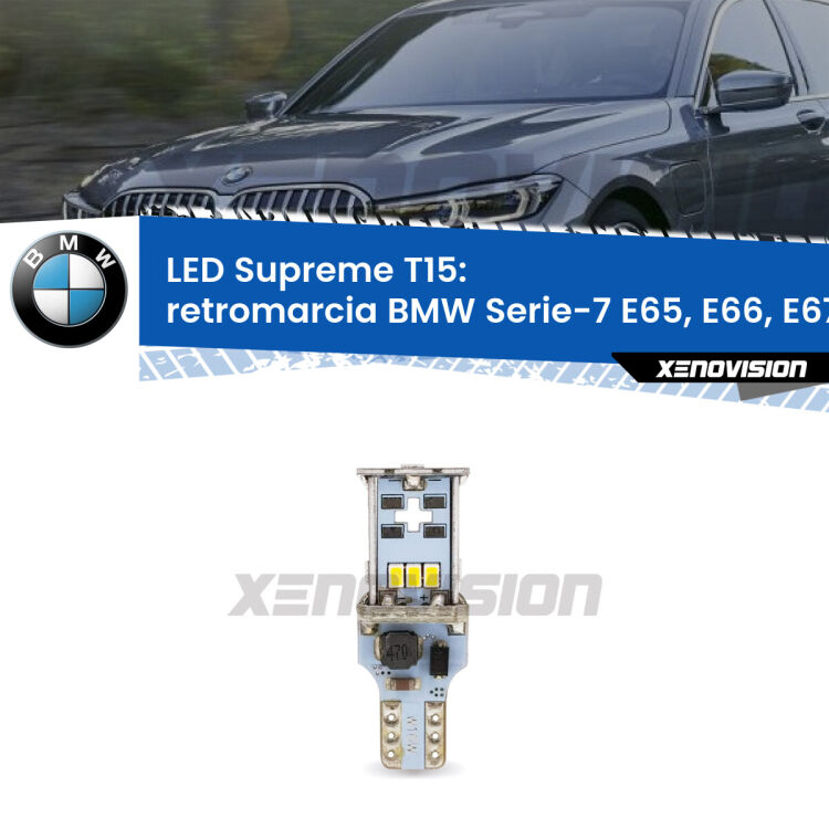 <strong>LED retromarcia per BMW Serie-7</strong> E65, E66, E67 2001 - 2008. 15 Chip CREE 3535, sviluppa un'incredibile potenza. Qualità Massima. Oltre 6W reali di pura potenza.