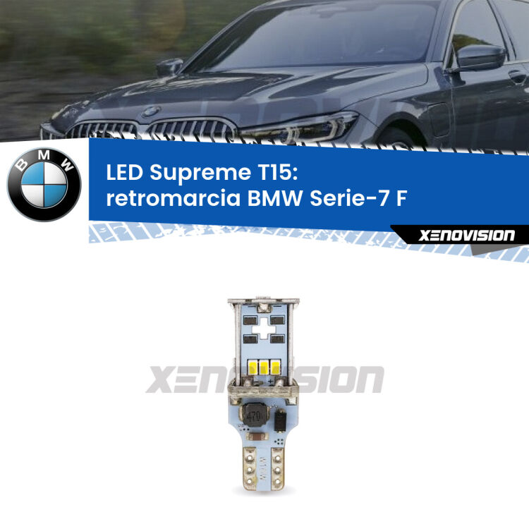 <strong>LED retromarcia per BMW Serie-7</strong> F 2009 - 2015. 15 Chip CREE 3535, sviluppa un'incredibile potenza. Qualità Massima. Oltre 6W reali di pura potenza.