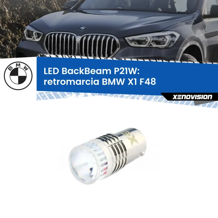 0 Retromarcia LED BMW X1 F48 2016 - 2021: P21W BackBeam <strong>Retromarcia LED per BMW X1</strong> F48 2016 - 2021. Lampada <strong>P21W</strong> canbus. Illumina a giorno con questo straordinario cannone LED a luminosità estrema.
