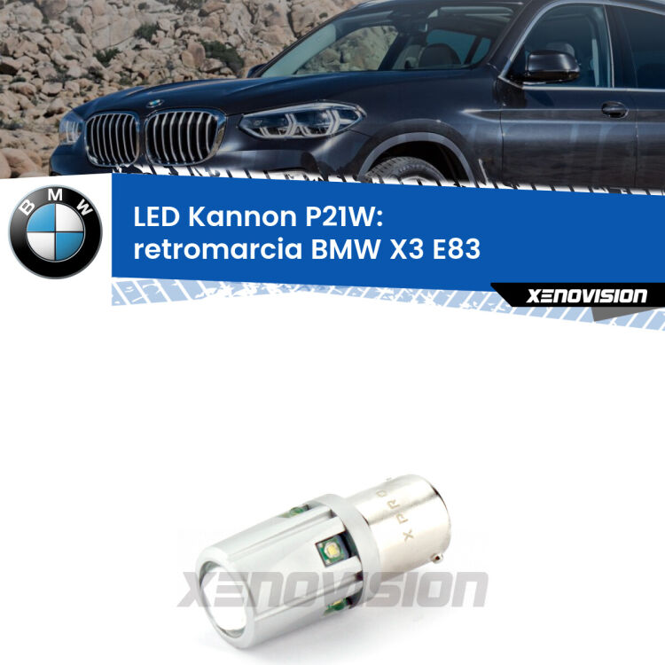 <strong>LED per Retromarcia BMW X3 E83 2003 - 2006.</strong>Lampadina P21W con una poderosa illuminazione frontale rafforzata da 5 potenti chip laterali.