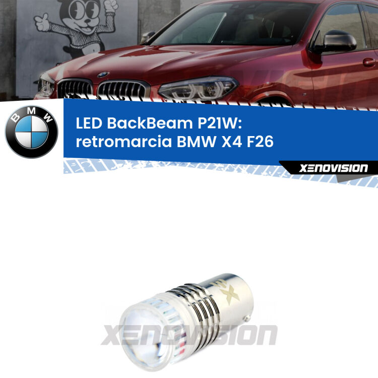 <strong>Retromarcia LED per BMW X4</strong> F26 2014 - 2017. Lampada <strong>P21W</strong> canbus. Illumina a giorno con questo straordinario cannone LED a luminosità estrema.