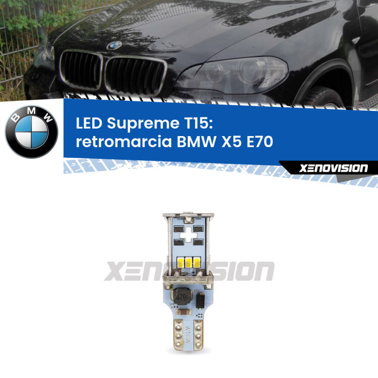 <strong>LED retromarcia per BMW X5</strong> E70 2006 - 2013. 15 Chip CREE 3535, sviluppa un'incredibile potenza. Qualità Massima. Oltre 6W reali di pura potenza.