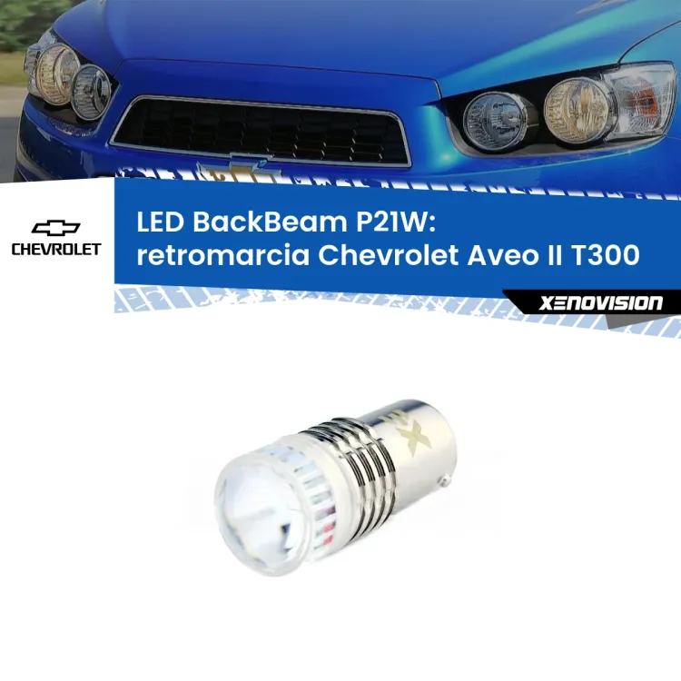 0 Retromarcia LED Chevrolet Aveo II T300 2011 - 2021: P21W BackBeam <strong>Retromarcia LED per Chevrolet Aveo II</strong> T300 2011 - 2021. Lampada <strong>P21W</strong> canbus. Illumina a giorno con questo straordinario cannone LED a luminosità estrema.