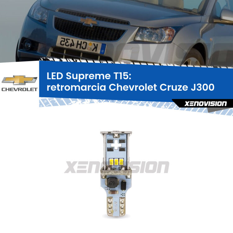<strong>LED retromarcia per Chevrolet Cruze</strong> J300 2009 - 2019. 15 Chip CREE 3535, sviluppa un'incredibile potenza. Qualità Massima. Oltre 6W reali di pura potenza.