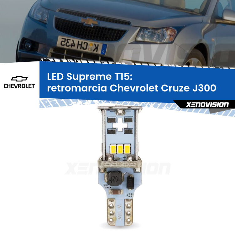 0 Retromarcia LED Chevrolet Cruze J300 2009 - 2019: T15 Supreme <strong>LED retromarcia per Chevrolet Cruze</strong> J300 2009 - 2019. 15 Chip CREE 3535, sviluppa un'incredibile potenza. Qualità Massima. Oltre 6W reali di pura potenza.