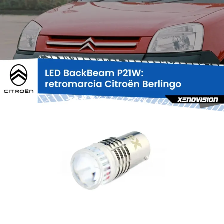 0 Retromarcia LED Citroën Berlingo  1996 - 2007: P21W BackBeam <strong>Retromarcia LED per Citroën Berlingo</strong>  1996 - 2007. Lampada <strong>P21W</strong> canbus. Illumina a giorno con questo straordinario cannone LED a luminosità estrema.