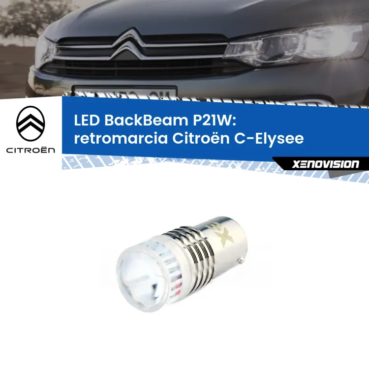 0 Retromarcia LED Citroën C-Elysee 2012 in poi: P21W BackBeam <strong>Retromarcia LED per Citroën C-Elysee</strong> 2012 in poi. Lampada <strong>P21W</strong> canbus. Illumina a giorno con questo straordinario cannone LED a luminosità estrema.