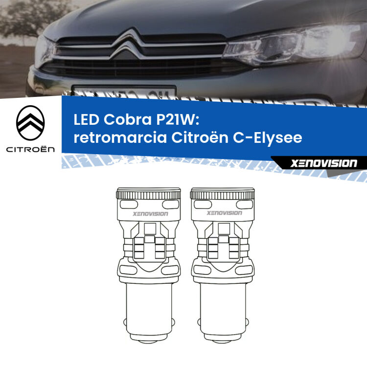 0 Retromarcia LED Citroën C-Elysee 2012 in poi: P21W Cobra <strong>Retromarcia LED no-spie per Citroën C-Elysee</strong> 2012 in poi. Coppia lampade <strong>P21W</strong> modello Cobra super-canbus, raffreddate a ventola.