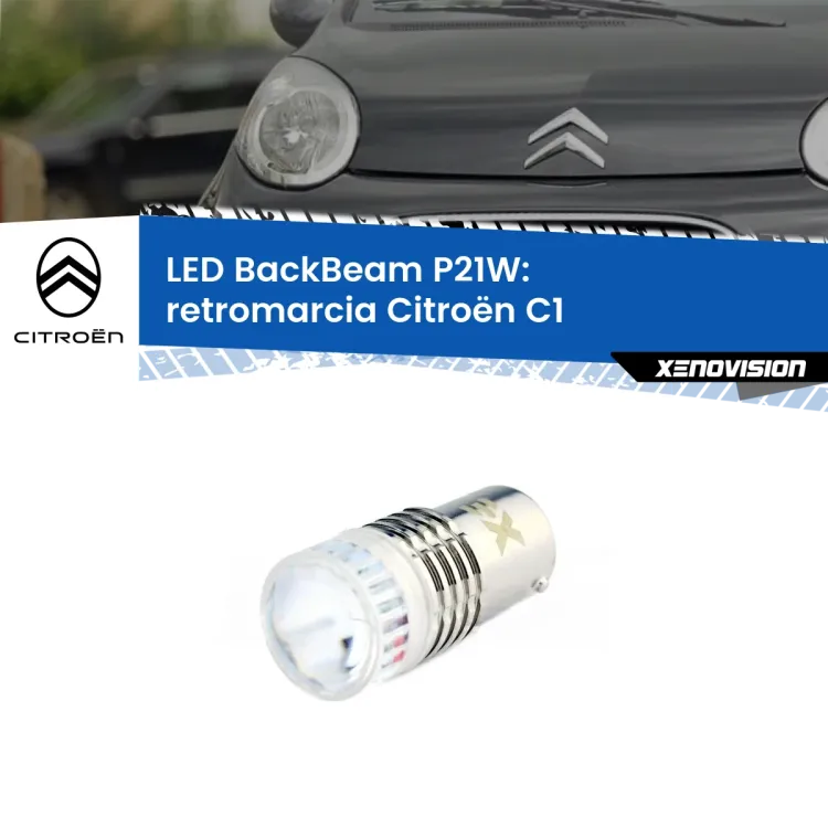 0 Retromarcia LED Citroën C1 2005 - 2013: P21W BackBeam <strong>Retromarcia LED per Citroën C1</strong> 2005 - 2013. Lampada <strong>P21W</strong> canbus. Illumina a giorno con questo straordinario cannone LED a luminosità estrema.