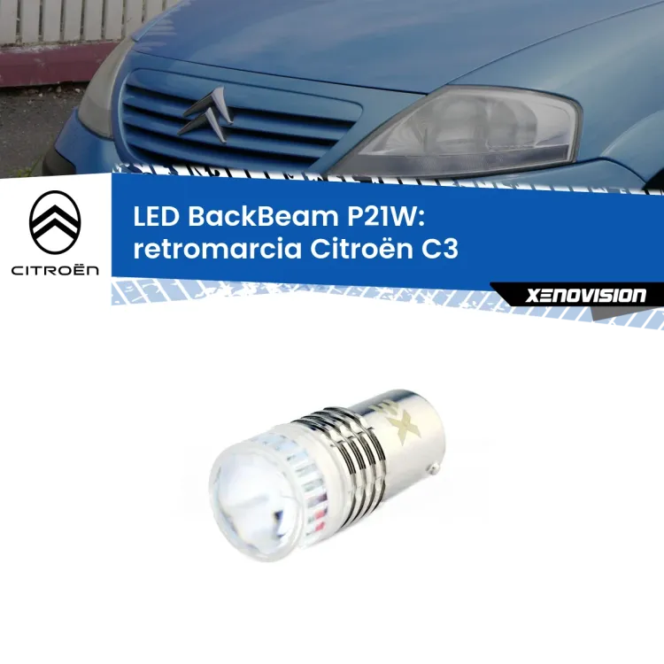 0 Retromarcia LED Citroën C3 2002 - 2009: P21W BackBeam <strong>Retromarcia LED per Citroën C3</strong> 2002 - 2009. Lampada <strong>P21W</strong> canbus. Illumina a giorno con questo straordinario cannone LED a luminosità estrema.