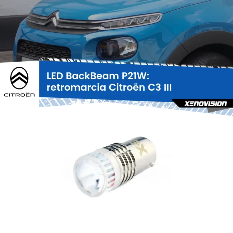 0 Retromarcia LED Citroën C3 III 2016 in poi: P21W BackBeam <strong>Retromarcia LED per Citroën C3</strong> III 2016 in poi. Lampada <strong>P21W</strong> canbus. Illumina a giorno con questo straordinario cannone LED a luminosità estrema.
