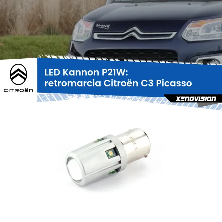 0 Retromarcia LED Citroën C3 Picasso 2009 - 2016: P21W Kannon <strong>LED per Retromarcia Citroën C3 Picasso 2009 - 2016.</strong>Lampadina P21W con una poderosa illuminazione frontale rafforzata da 5 potenti chip laterali.