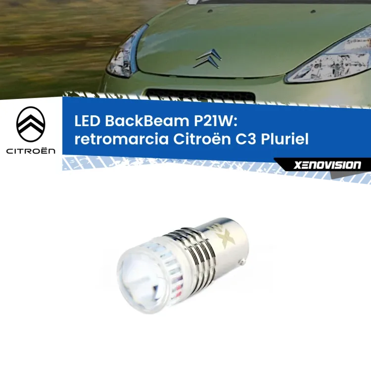 0 Retromarcia LED Citroën C3 Pluriel 2003 - 2010: P21W BackBeam <strong>Retromarcia LED per Citroën C3 Pluriel</strong> 2003 - 2010. Lampada <strong>P21W</strong> canbus. Illumina a giorno con questo straordinario cannone LED a luminosità estrema.