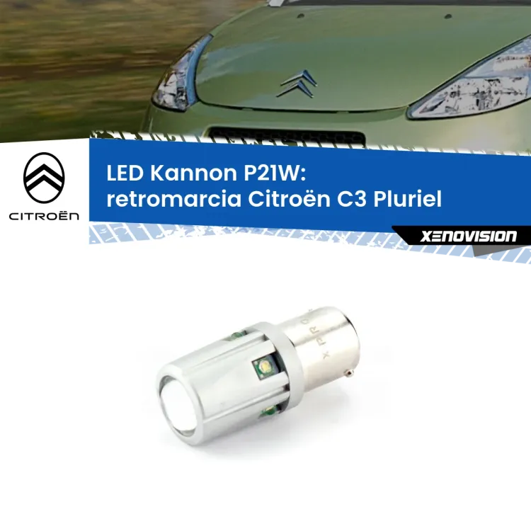 0 Retromarcia LED Citroën C3 Pluriel 2003 - 2010: P21W Kannon <strong>LED per Retromarcia Citroën C3 Pluriel 2003 - 2010.</strong>Lampadina P21W con una poderosa illuminazione frontale rafforzata da 5 potenti chip laterali.