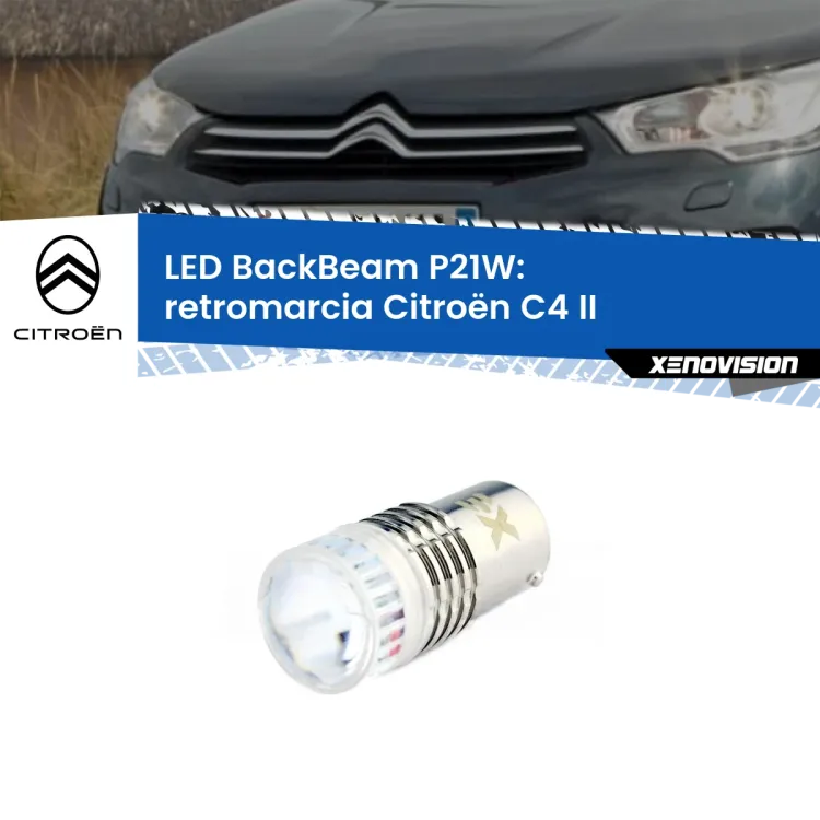0 Retromarcia LED Citroën C4 II 2009 - 2016: P21W BackBeam <strong>Retromarcia LED per Citroën C4</strong> II 2009 - 2016. Lampada <strong>P21W</strong> canbus. Illumina a giorno con questo straordinario cannone LED a luminosità estrema.