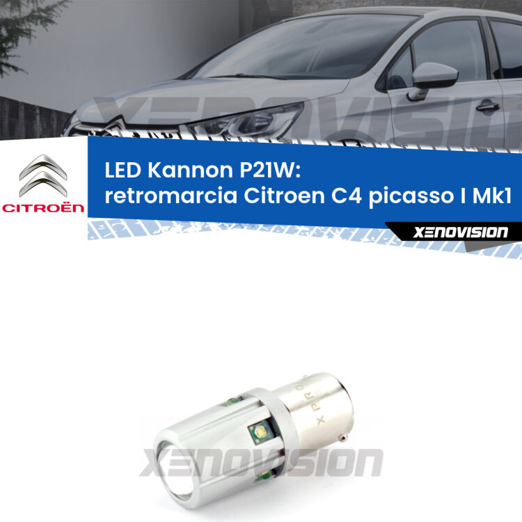 <strong>LED per Retromarcia Citroen C4 picasso I Mk1 2007 - 2013.</strong>Lampadina P21W con una poderosa illuminazione frontale rafforzata da 5 potenti chip laterali.