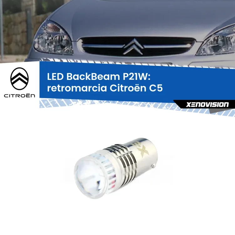 0 Retromarcia LED Citroën C5  2001 - 2004: P21W BackBeam <strong>Retromarcia LED per Citroën C5</strong>  2001 - 2004. Lampada <strong>P21W</strong> canbus. Illumina a giorno con questo straordinario cannone LED a luminosità estrema.