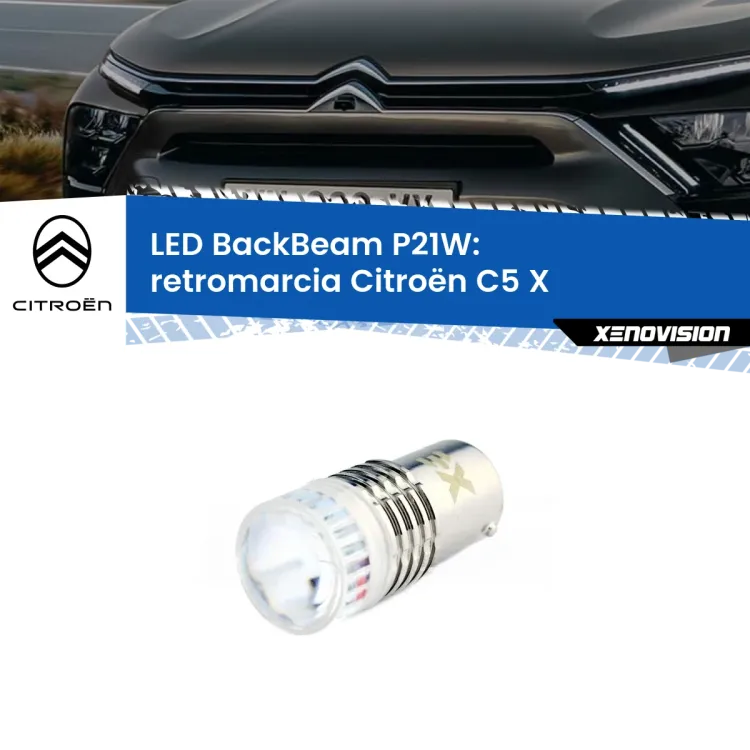 0 Retromarcia LED Citroën C5 X 2021 in poi: P21W BackBeam <strong>Retromarcia LED per Citroën C5 X</strong> 2021 in poi. Lampada <strong>P21W</strong> canbus. Illumina a giorno con questo straordinario cannone LED a luminosità estrema.
