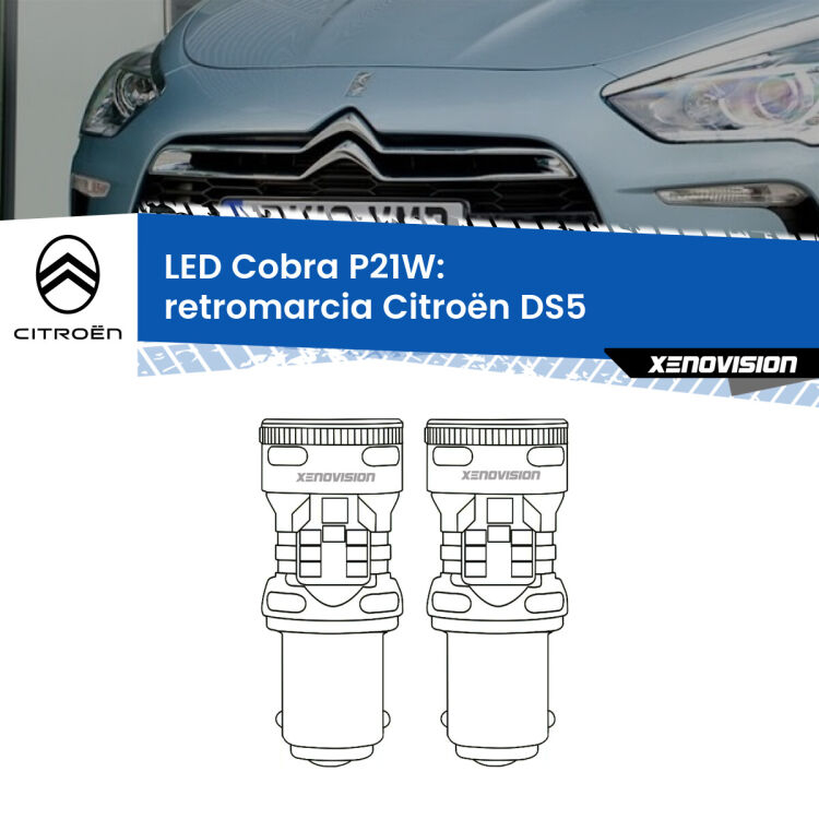 0 Retromarcia LED Citroën DS5  2011 - 2015: P21W Cobra <strong>Retromarcia LED no-spie per Citroën DS5</strong>  2011 - 2015. Coppia lampade <strong>P21W</strong> modello Cobra super-canbus, raffreddate a ventola.