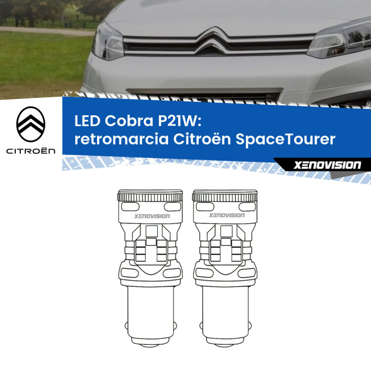 0 Retromarcia LED Citroën SpaceTourer 2016 in poi: P21W Cobra <strong>Retromarcia LED no-spie per Citroën SpaceTourer</strong> 2016 in poi. Coppia lampade <strong>P21W</strong> modello Cobra super-canbus, raffreddate a ventola.