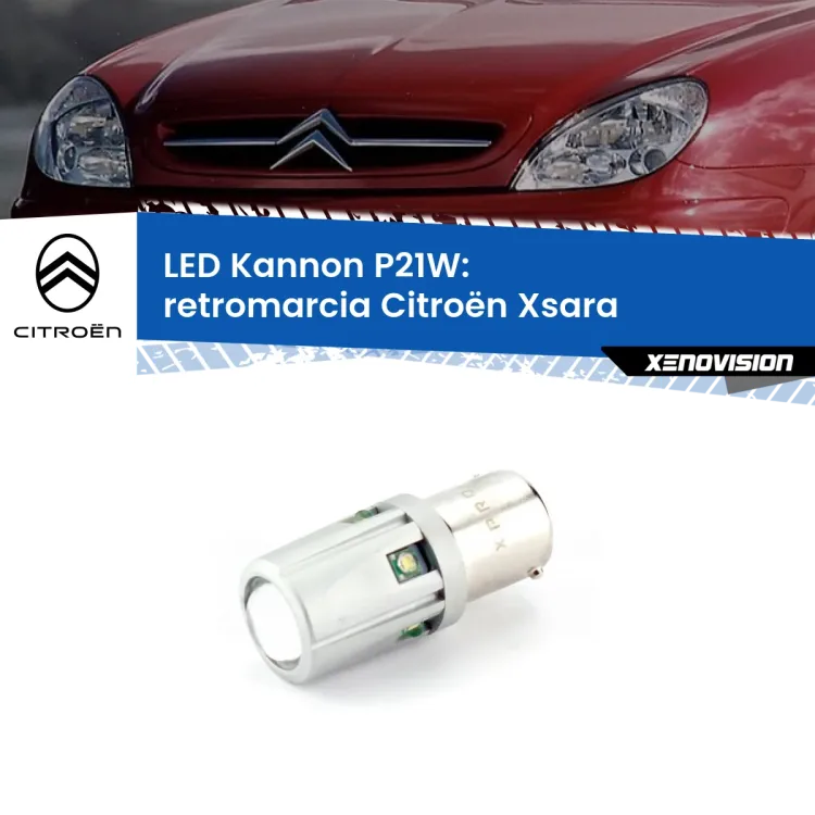 0 Retromarcia LED Citroën Xsara 1997 - 2005: P21W Kannon <strong>LED per Retromarcia Citroën Xsara 1997 - 2005.</strong>Lampadina P21W con una poderosa illuminazione frontale rafforzata da 5 potenti chip laterali.