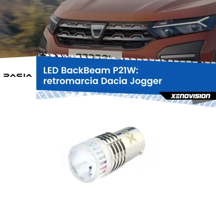 0 Retromarcia LED Dacia Jogger 2021 in poi: P21W BackBeam <strong>Retromarcia LED per Dacia Jogger</strong> 2021 in poi. Lampada <strong>P21W</strong> canbus. Illumina a giorno con questo straordinario cannone LED a luminosità estrema.