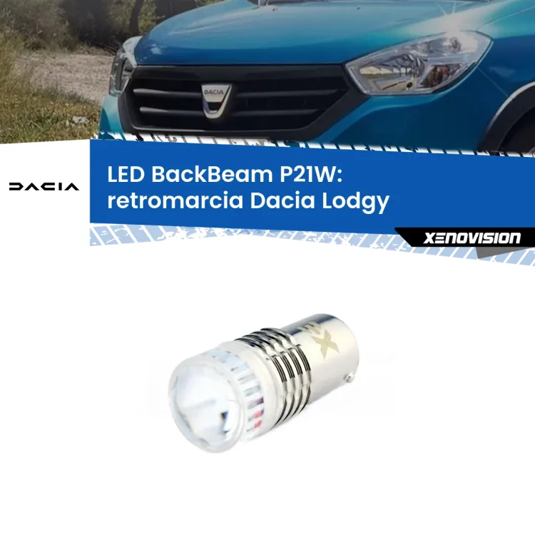 0 Retromarcia LED Dacia Lodgy 2012 in poi: P21W BackBeam <strong>Retromarcia LED per Dacia Lodgy</strong> 2012 in poi. Lampada <strong>P21W</strong> canbus. Illumina a giorno con questo straordinario cannone LED a luminosità estrema.