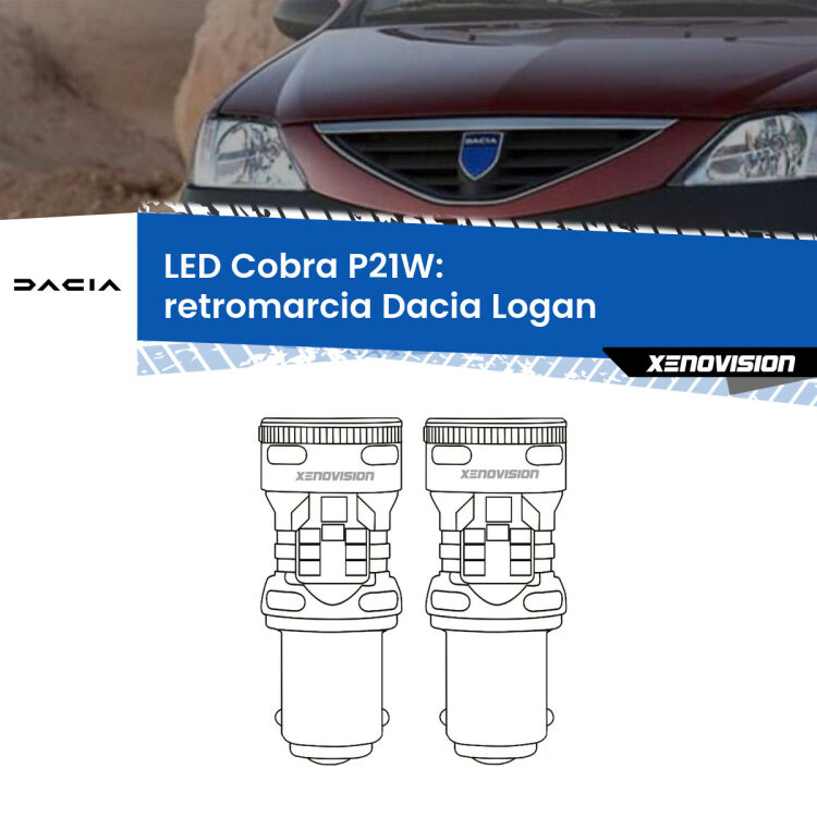 0 Retromarcia LED Dacia Logan  2004 - 2011: P21W Cobra <strong>Retromarcia LED no-spie per Dacia Logan</strong>  2004 - 2011. Coppia lampade <strong>P21W</strong> modello Cobra super-canbus, raffreddate a ventola.