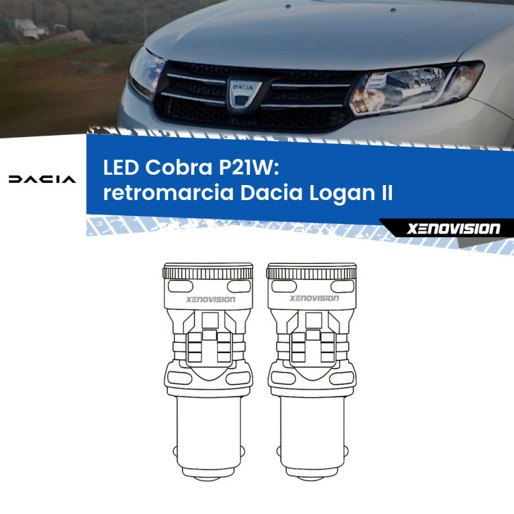 0 Retromarcia LED Dacia Logan II 2012 in poi: P21W Cobra <strong>Retromarcia LED no-spie per Dacia Logan</strong> II 2012 in poi. Coppia lampade <strong>P21W</strong> modello Cobra super-canbus, raffreddate a ventola.