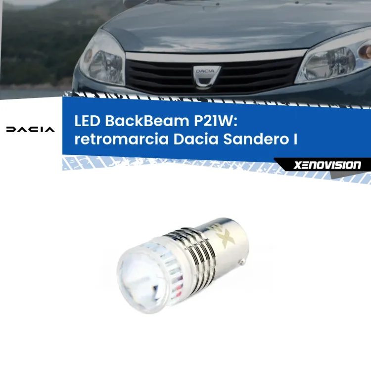 0 Retromarcia LED Dacia Sandero I 2008 - 2012: P21W BackBeam <strong>Retromarcia LED per Dacia Sandero I</strong> 2008 - 2012. Lampada <strong>P21W</strong> canbus. Illumina a giorno con questo straordinario cannone LED a luminosità estrema.