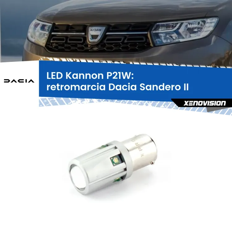 0 Retromarcia LED Dacia Sandero II 2012 in poi: P21W Kannon <strong>LED per Retromarcia Dacia Sandero II 2012 in poi.</strong>Lampadina P21W con una poderosa illuminazione frontale rafforzata da 5 potenti chip laterali.