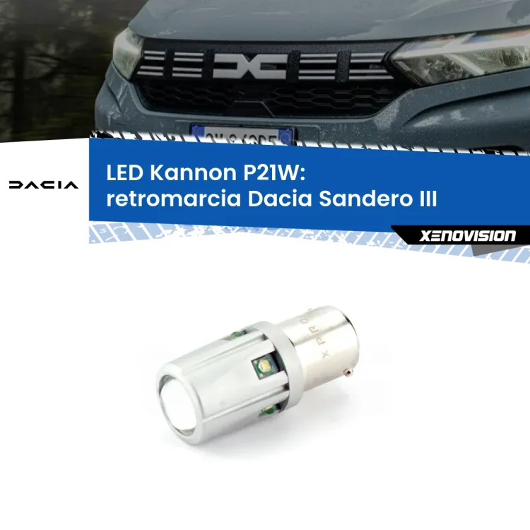 0 Retromarcia LED Dacia Sandero III 2020 in poi: P21W Kannon <strong>LED per Retromarcia Dacia Sandero III 2020 in poi.</strong>Lampadina P21W con una poderosa illuminazione frontale rafforzata da 5 potenti chip laterali.