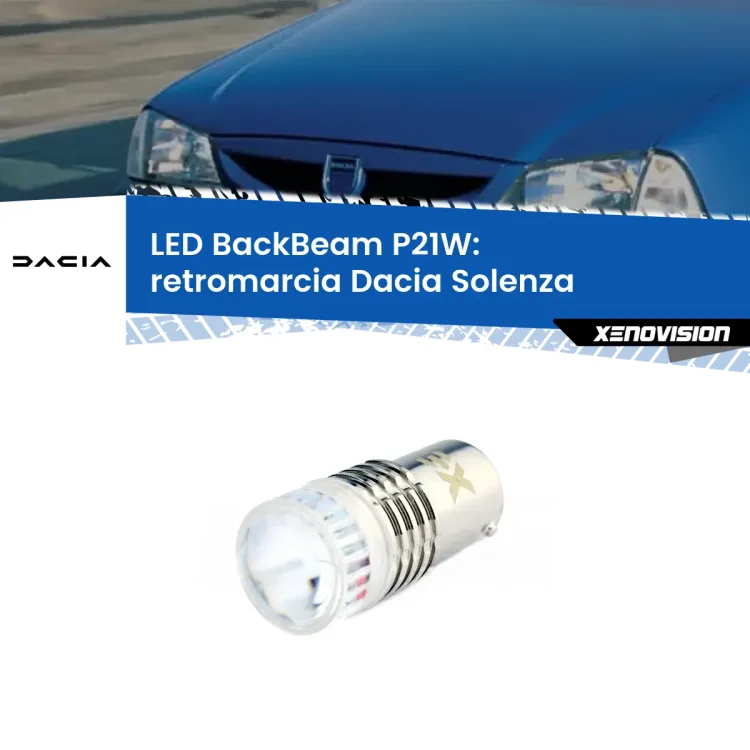0 Retromarcia LED Dacia Solenza 2003 in poi: P21W BackBeam <strong>Retromarcia LED per Dacia Solenza</strong> 2003 in poi. Lampada <strong>P21W</strong> canbus. Illumina a giorno con questo straordinario cannone LED a luminosità estrema.