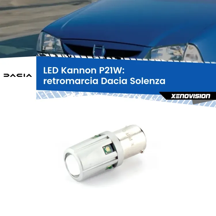 0 Retromarcia LED Dacia Solenza 2003 in poi: P21W Kannon <strong>LED per Retromarcia Dacia Solenza 2003 in poi.</strong>Lampadina P21W con una poderosa illuminazione frontale rafforzata da 5 potenti chip laterali.