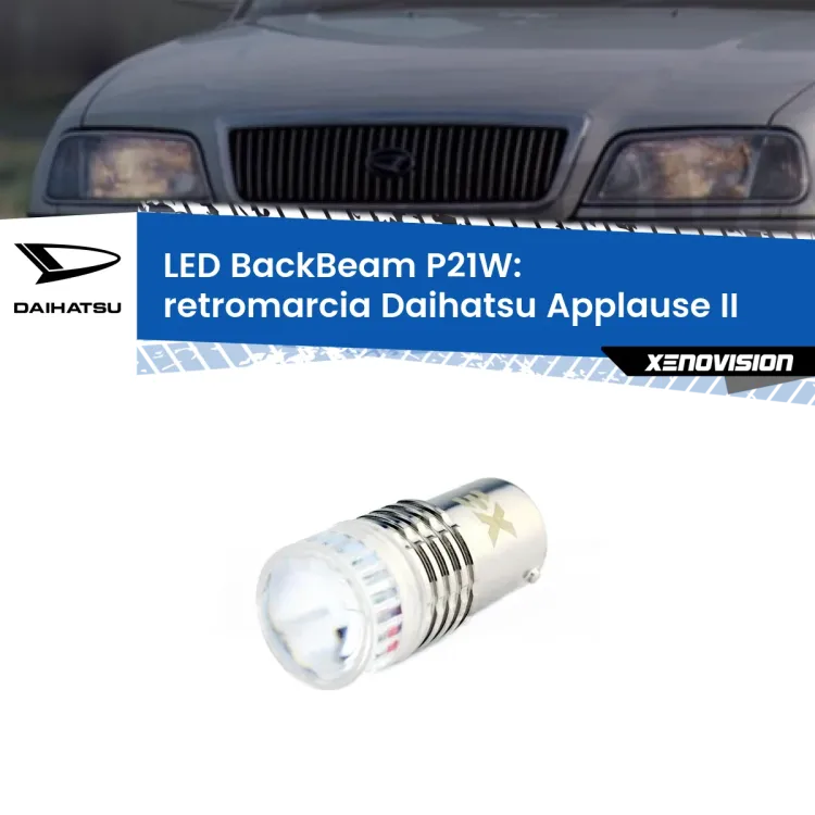 0 Retromarcia LED Daihatsu Applause II 1997 - 2000: P21W BackBeam <strong>Retromarcia LED per Daihatsu Applause</strong> II 1997 - 2000. Lampada <strong>P21W</strong> canbus. Illumina a giorno con questo straordinario cannone LED a luminosità estrema.