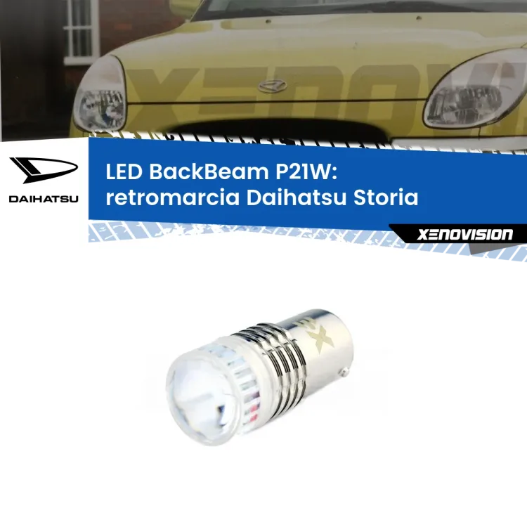 0 Retromarcia LED Daihatsu Storia 1998 - 2005: P21W BackBeam <strong>Retromarcia LED per Daihatsu Storia</strong> 1998 - 2005. Lampada <strong>P21W</strong> canbus. Illumina a giorno con questo straordinario cannone LED a luminosità estrema.