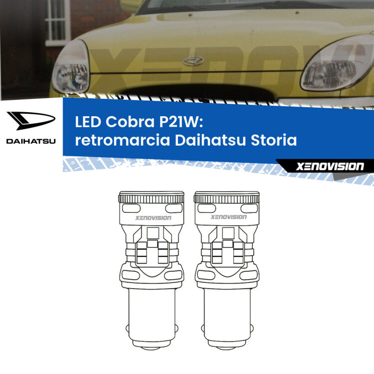 0 Retromarcia LED Daihatsu Storia 1998 - 2005: P21W Cobra <strong>Retromarcia LED no-spie per Daihatsu Storia</strong> 1998 - 2005. Coppia lampade <strong>P21W</strong> modello Cobra super-canbus, raffreddate a ventola.