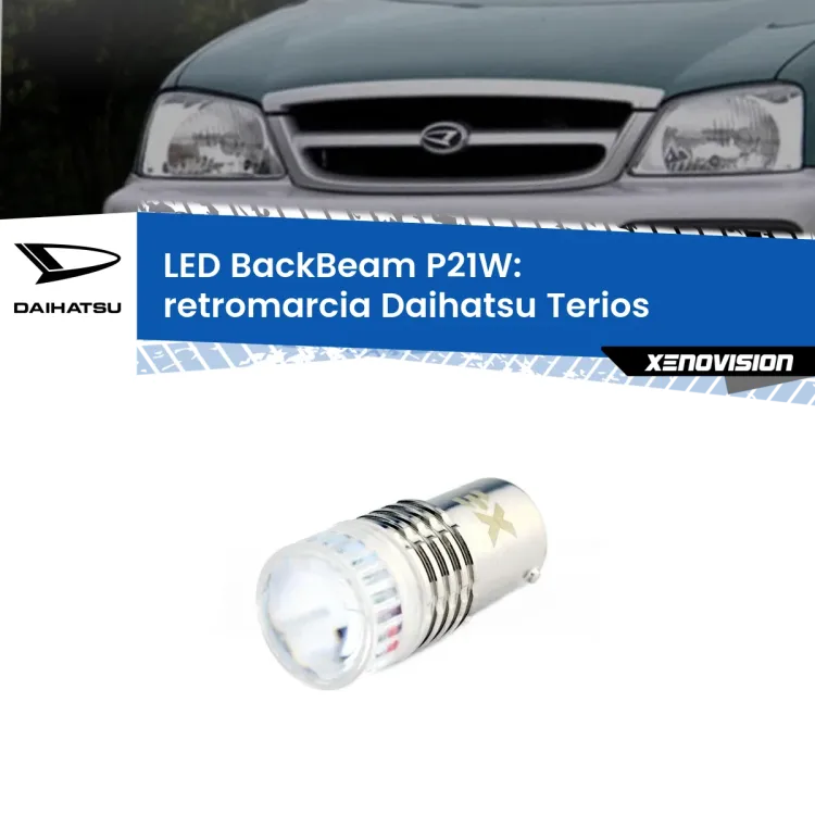 0 Retromarcia LED Daihatsu Terios 1997 - 2005: P21W BackBeam <strong>Retromarcia LED per Daihatsu Terios</strong> 1997 - 2005. Lampada <strong>P21W</strong> canbus. Illumina a giorno con questo straordinario cannone LED a luminosità estrema.