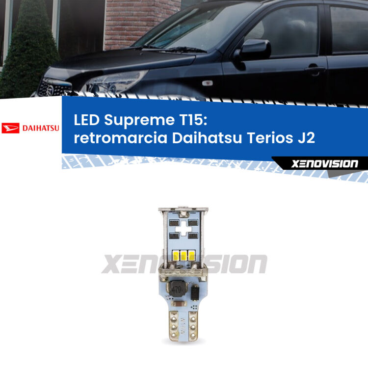 <strong>LED retromarcia per Daihatsu Terios</strong> J2 2005 - 2009. 15 Chip CREE 3535, sviluppa un'incredibile potenza. Qualità Massima. Oltre 6W reali di pura potenza.
