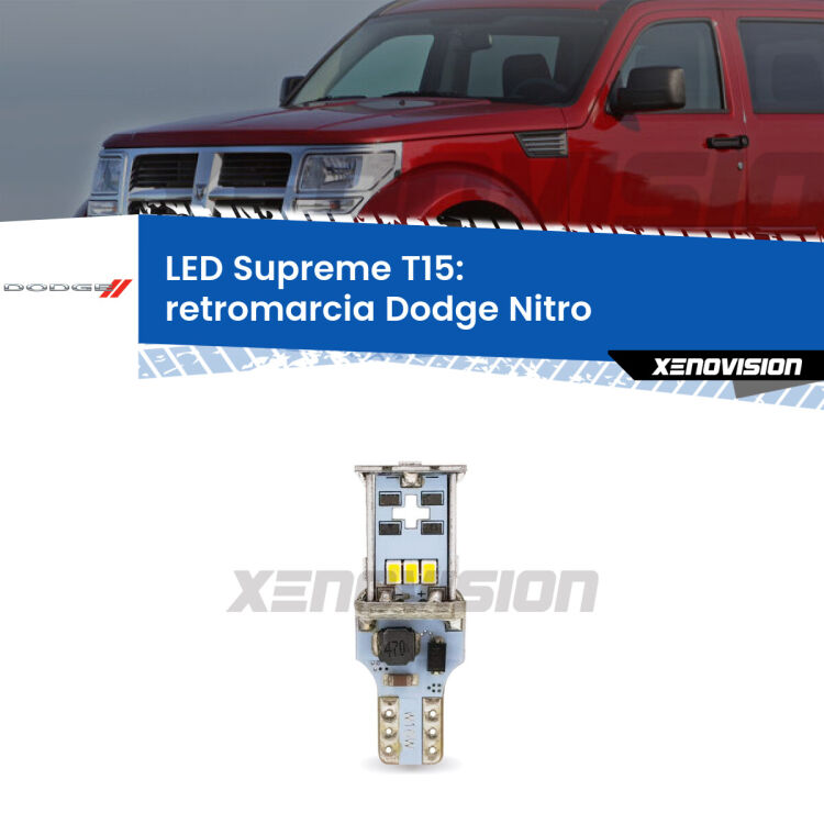 <strong>LED retromarcia per Dodge Nitro</strong>  2006 - 2012. 15 Chip CREE 3535, sviluppa un'incredibile potenza. Qualità Massima. Oltre 6W reali di pura potenza.