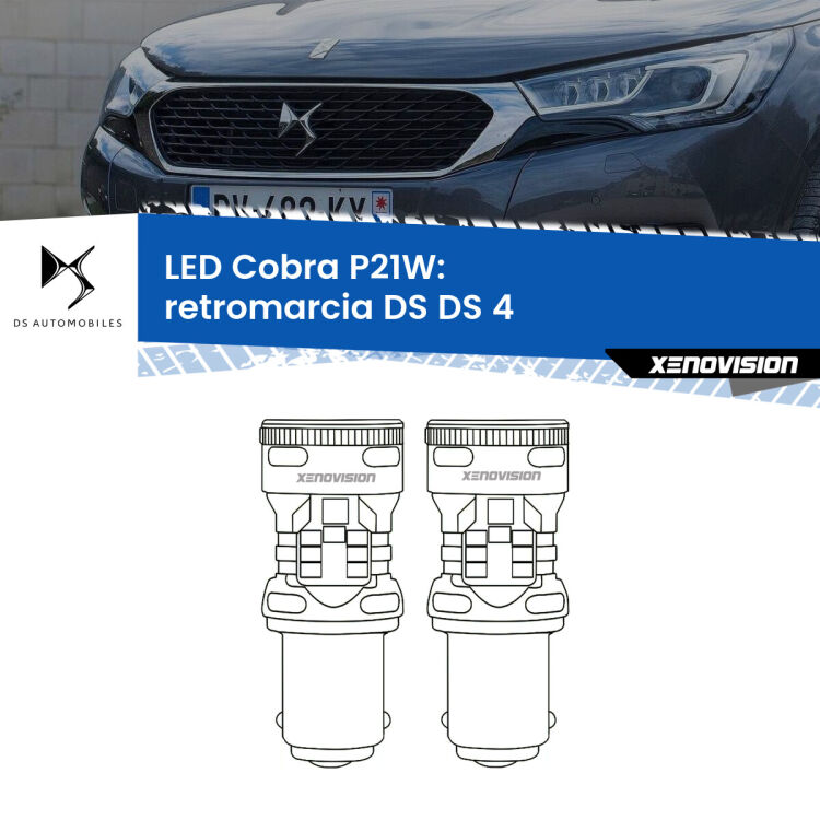 0 Retromarcia LED DS DS 4 2015 in poi: P21W Cobra <strong>Retromarcia LED no-spie per DS DS 4</strong> 2015 in poi. Coppia lampade <strong>P21W</strong> modello Cobra super-canbus, raffreddate a ventola.
