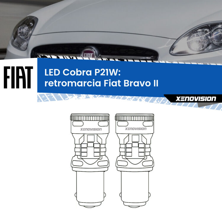 0 Retromarcia LED Fiat Bravo II 2006 - 2014: P21W Cobra <strong>Retromarcia LED no-spie per Fiat Bravo II</strong> 2006 - 2014. Coppia lampade <strong>P21W</strong> modello Cobra super-canbus, raffreddate a ventola.