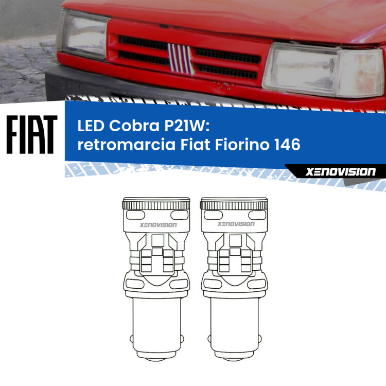 0 Retromarcia LED Fiat Fiorino 146 1988 - 2001: P21W Cobra <strong>Retromarcia LED no-spie per Fiat Fiorino</strong> 146 1988 - 2001. Coppia lampade <strong>P21W</strong> modello Cobra super-canbus, raffreddate a ventola.
