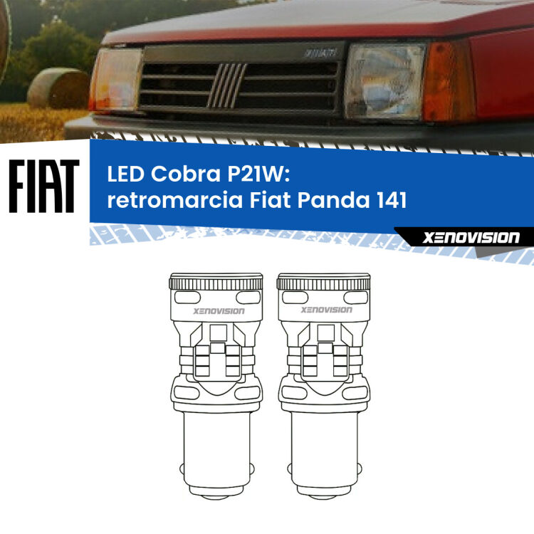 0 Retromarcia LED Fiat Panda 141 1982 - 2004: P21W Cobra <strong>Retromarcia LED no-spie per Fiat Panda</strong> 141 1982 - 2004. Coppia lampade <strong>P21W</strong> modello Cobra super-canbus, raffreddate a ventola.