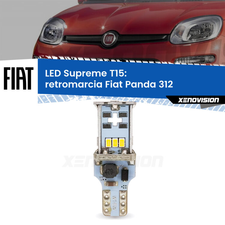 0 Retromarcia LED Fiat Panda 312 2012 in poi: T15 Supreme <strong>LED retromarcia per Fiat Panda</strong> 312 2012 in poi. 15 Chip CREE 3535, sviluppa un'incredibile potenza. Qualità Massima. Oltre 6W reali di pura potenza.